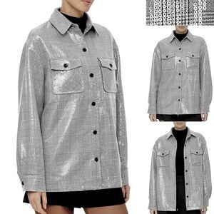 BAGATELLE Avec Les Filles Clear Sequin Shimmer Plaid Jacket Oversize Boxy Fit